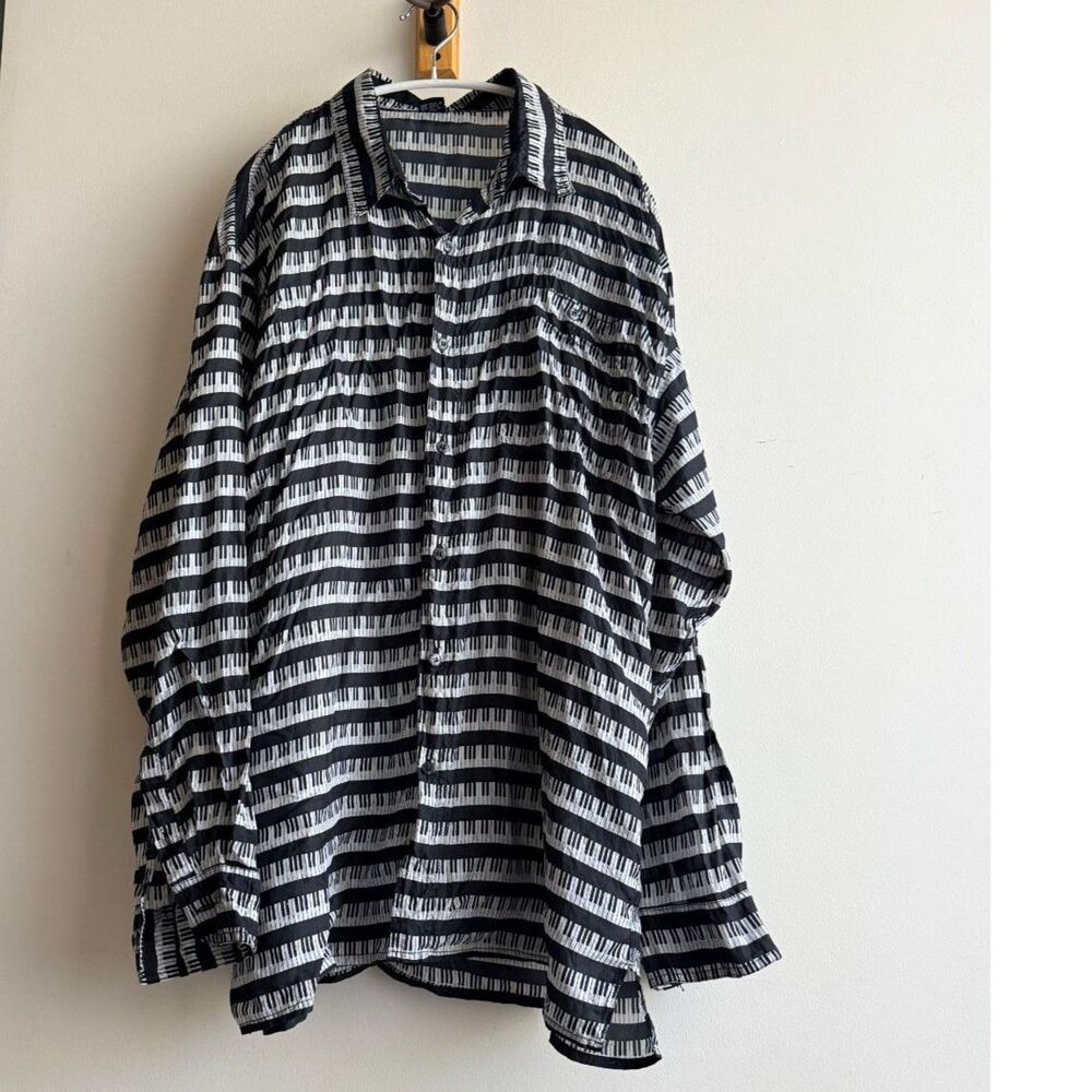 Vintage Volare Silk Piano print long-sleeve button down top (Large)